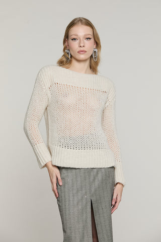 Maglia HOORN manica lunga scollo barca più spacchi con lurex più micro-paillettes