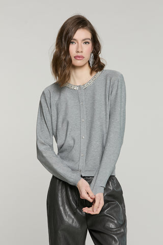 Cardigan SADE manica lunga girocollo con bottoni crystal più paillettes