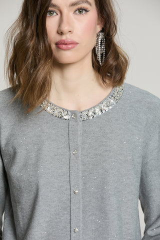 Cardigan SADE manica lunga girocollo con bottoni crystal più paillettes