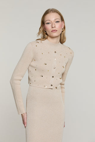 Cardigan VERITY corto manica lunga con paillettes più castoni lurex