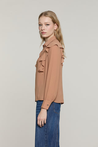 Blusa PARIETTI manica lunga con rouches più pieghe scollo v con collana logo