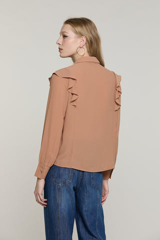 Blusa PARIETTI manica lunga con rouches più pieghe scollo v con collana logo