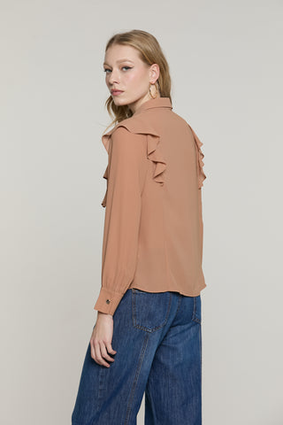 Blusa PARIETTI manica lunga con rouches più pieghe scollo v con collana logo