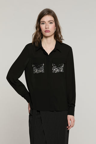 Camicia LIZZIE manica lunga con tasche più patte più strass