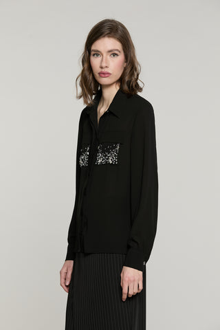 Camicia LIZZIE manica lunga con tasche più patte più strass