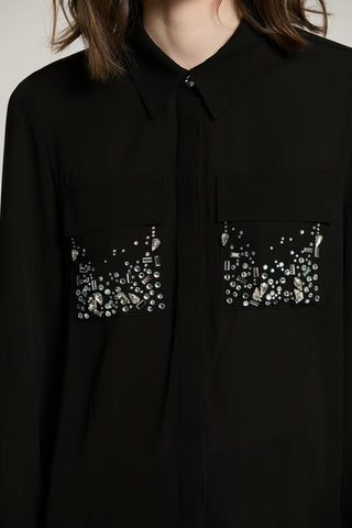 Camicia LIZZIE manica lunga con tasche più patte più strass