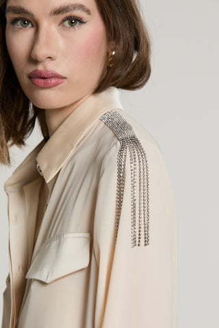 Camicia SERIOUS manica lunga con tasche più patte raso più applicazioni strass