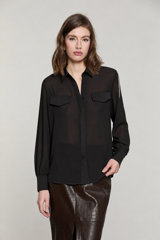 Camicia SERIOUS manica lunga con tasche più patte raso più applicazioni strass