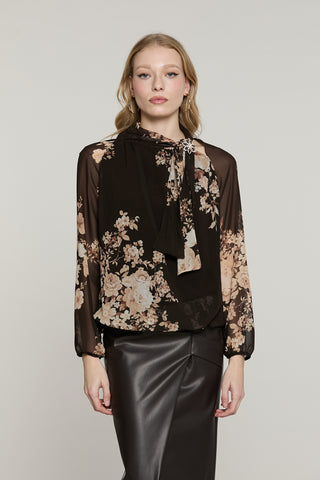 Blusa RATIH manica lunga con elastico colletto più fusciacca fantasia fiori