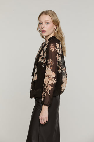 Blusa RATIH manica lunga con elastico colletto più fusciacca fantasia fiori