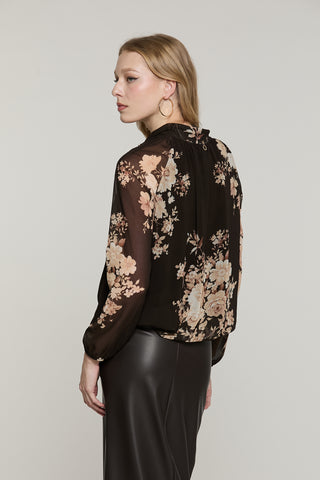 Blusa RATIH manica lunga con elastico colletto più fusciacca fantasia fiori