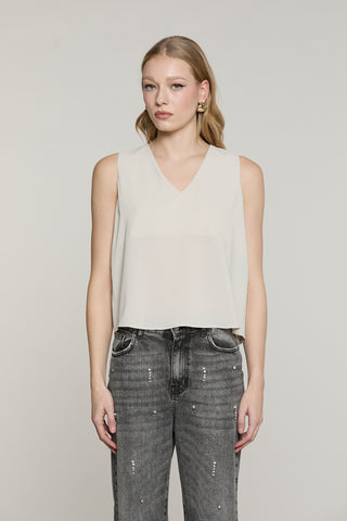 Blusa ALPY senza maniche doppio scollo v con fusciacca