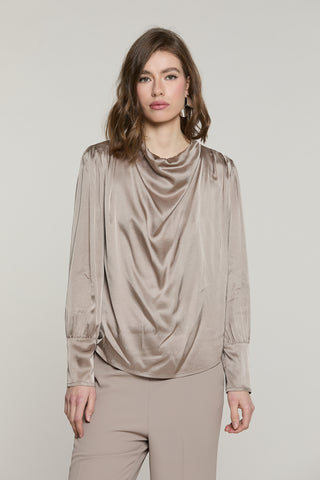 Blusa FRANZ manica lunga scollo morbido più pieghe