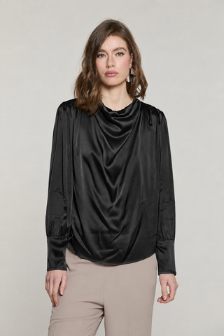 Blusa FRANZ manica lunga scollo morbido più pieghe