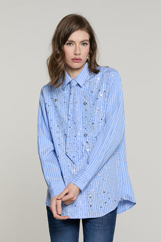 Camicia AMARILLA manica lunga con cravatta più paillettes righe