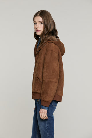 Montone GOMEZ manica lunga con cappuccio più zip più tasche più bordi costa ecocamoscio