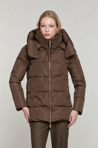 Piumino TERAMIS manica lunga con cappuccio più bordo ecopelliccia staccabile più zip più tasche