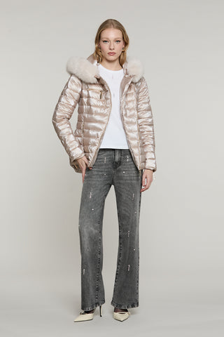 Piumino PYLEM_A manica lunga con ts più zip trasversale più cappuccio più bordo ecopelliccia staccabile