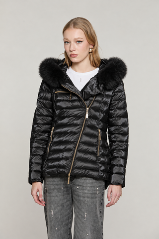 Piumino PYLEM_A manica lunga con ts più zip trasversale più cappuccio più bordo ecopelliccia staccabile