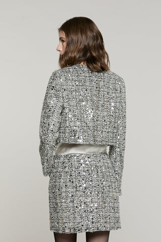 Giacca CORVIS corta manica lunga collo chanel più ganci lurex più paillettes
