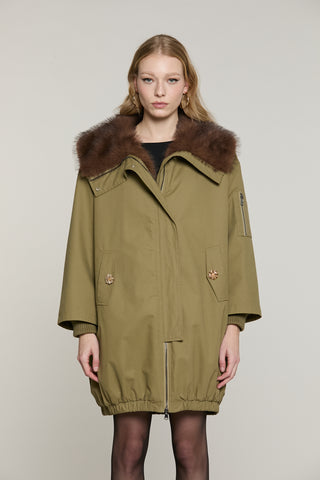 Parka MOYA lungo manica lunga con interno ecopellliccia collo ampio con zip più tasche