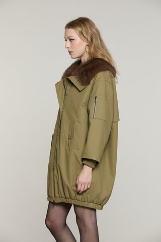 Parka MOYA lungo manica lunga con interno ecopellliccia collo ampio con zip più tasche
