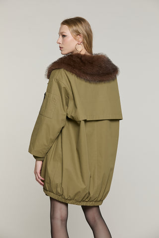 Parka MOYA lungo manica lunga con interno ecopellliccia collo ampio con zip più tasche