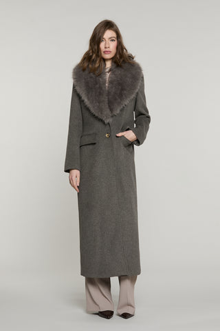 Cappotto SAVING lungo manica lunga con patte più tasche con collo ecopelliccia staccabile