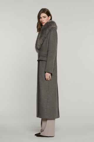 Cappotto SAVING lungo manica lunga con patte più tasche con collo ecopelliccia staccabile