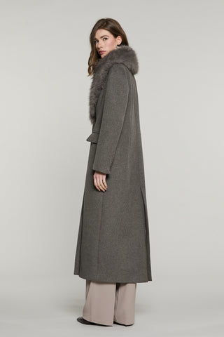 Cappotto SAVING lungo manica lunga con patte più tasche con collo ecopelliccia staccabile