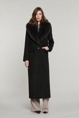 Cappotto SAVING lungo manica lunga con patte più tasche con collo ecopelliccia staccabile