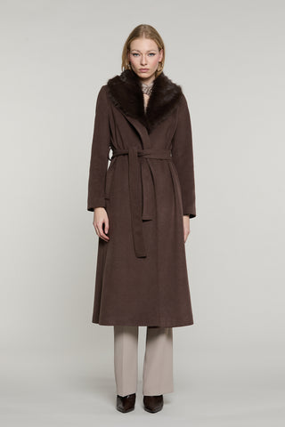 Cappotto ANNAPUR_BIS lungo manica lunga con collo pelliccia staccabile più cintura più tasche