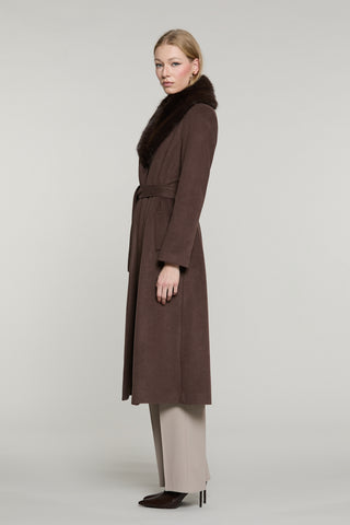 Cappotto ANNAPUR_BIS lungo manica lunga con collo pelliccia staccabile più cintura più tasche