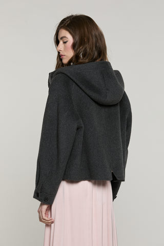 Cappotto LOVELYSA corto manica lunga con tasche toppa più cappuccio più zip più snap