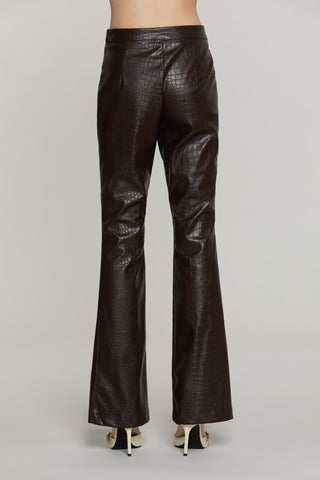 Panta DRILLY vita alta zampa con zip ecopelle coccodrillo