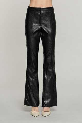 Pantalone DRILLY vita alta zampa con zip ecopelle coccodrillo