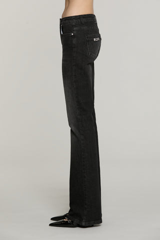 Panta SCHIFFER_BLACK v.media 5 ts flaire fit con logo strass tasche denim