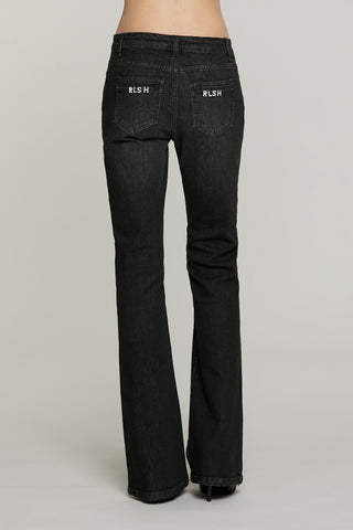 Panta SCHIFFER_BLACK v.media 5 ts flaire fit con logo strass tasche denim