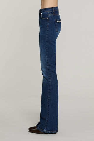 Panta SCHIFFER_BLUE v.media 5 ts flaire fit con logo strass tasche denim