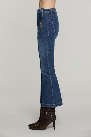 Panta PALENCIA_CROP vita alta con passanti punta più dettaglio bottoni denim
