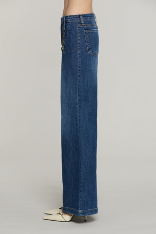 Panta PALENCIA vita alta con passanti punta più dettaglio bottoni denim