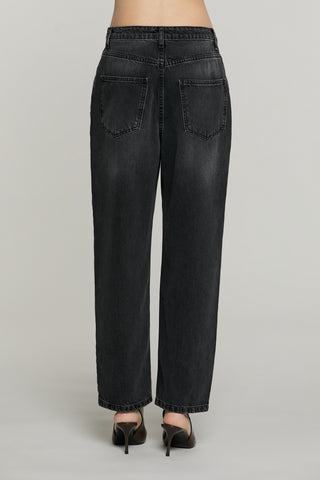 Panta CARLA_BLACK v.media baggy fit con castoni più pietre più perline denim black