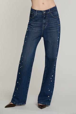 Panta GISELLE_BLUE v.media 5 ts loose fit con castoni più pietre denim blue