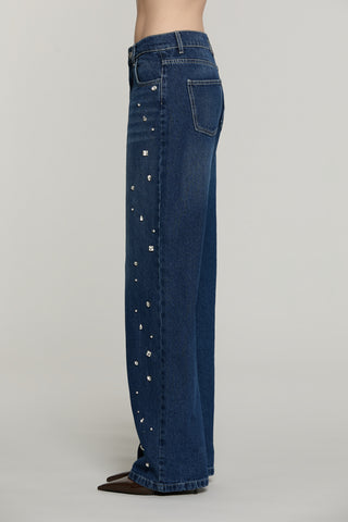 Panta GISELLE_BLUE v.media 5 ts loose fit con castoni più pietre denim blue