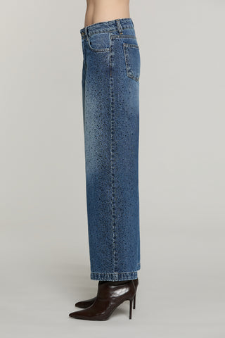 Panta ELLELONG_BLUE vita media straight fit 5 ts con strass denim blue