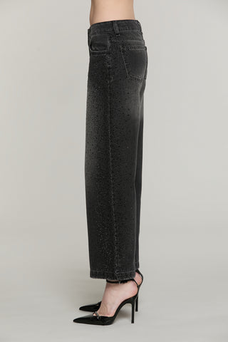 Panta ELLELONG_BLACK vita media straight fit 5 ts con strass denim black