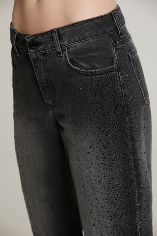 Panta ELLELONG_BLACK vita media straight fit 5 ts con strass denim black