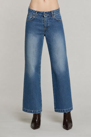 Panta ELLELONG_BLUE_SNZ vita media straight fit 5 ts denim blue