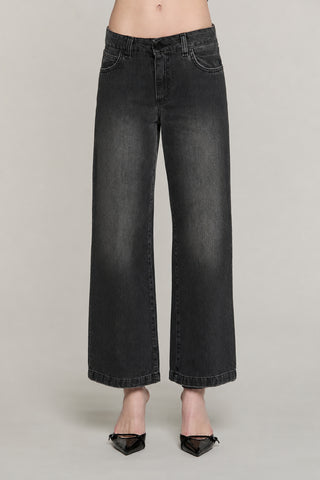Panta ELLELONG_BLACK_SNZ vita media straight fit 5 ts denim black