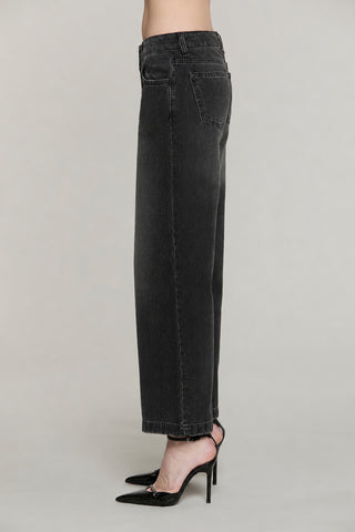 Panta ELLELONG_BLACK_SNZ vita media straight fit 5 ts denim black